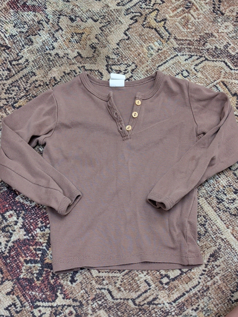 H&M Kids Brown Long-Sleeve Henley Top with Button Placket
